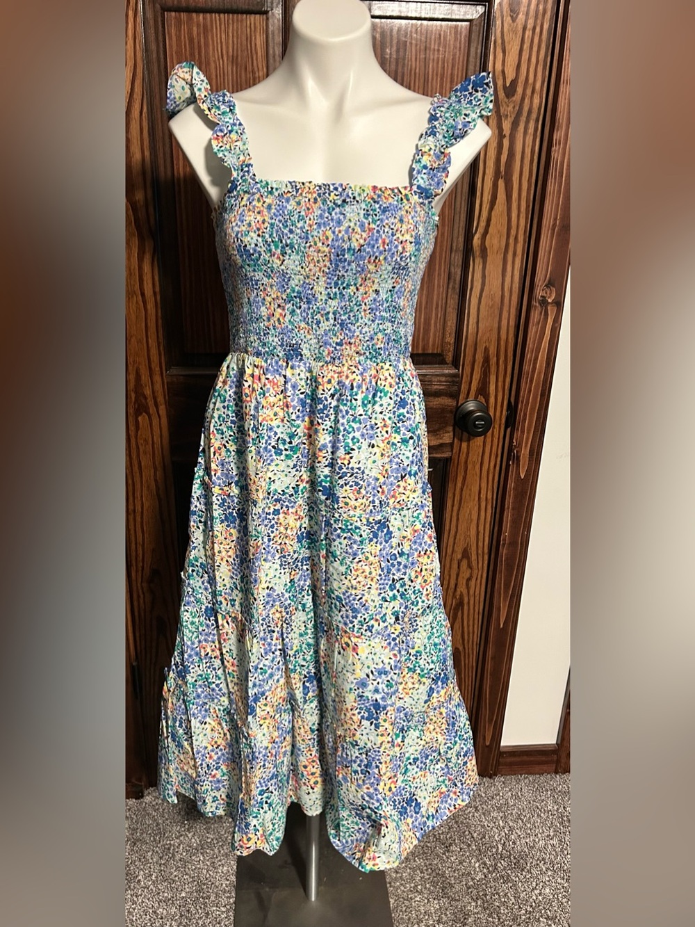 J crew smocked midi dress size small